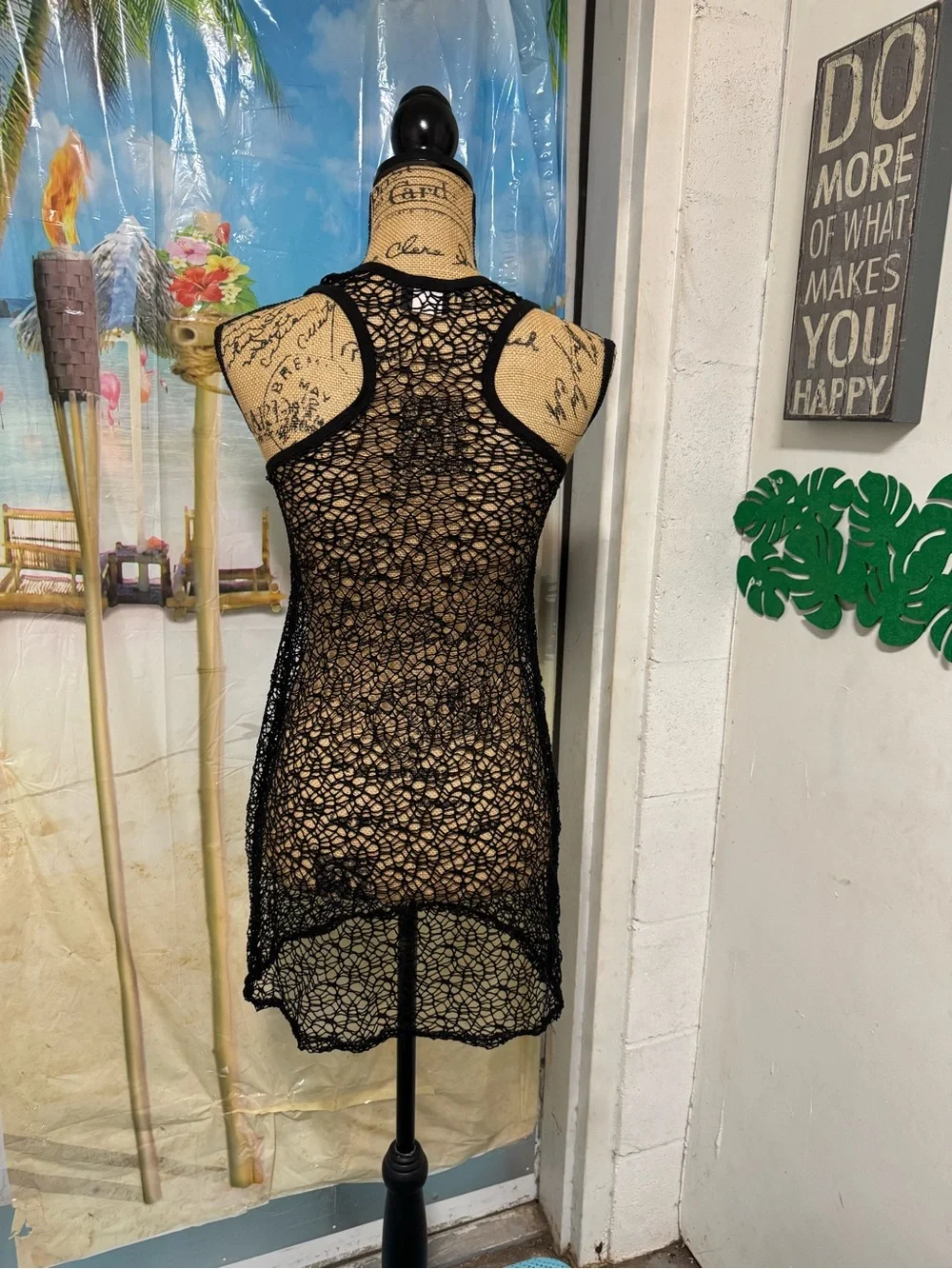 Ingear Black Crochet Open-Knit Tank Cover-Up